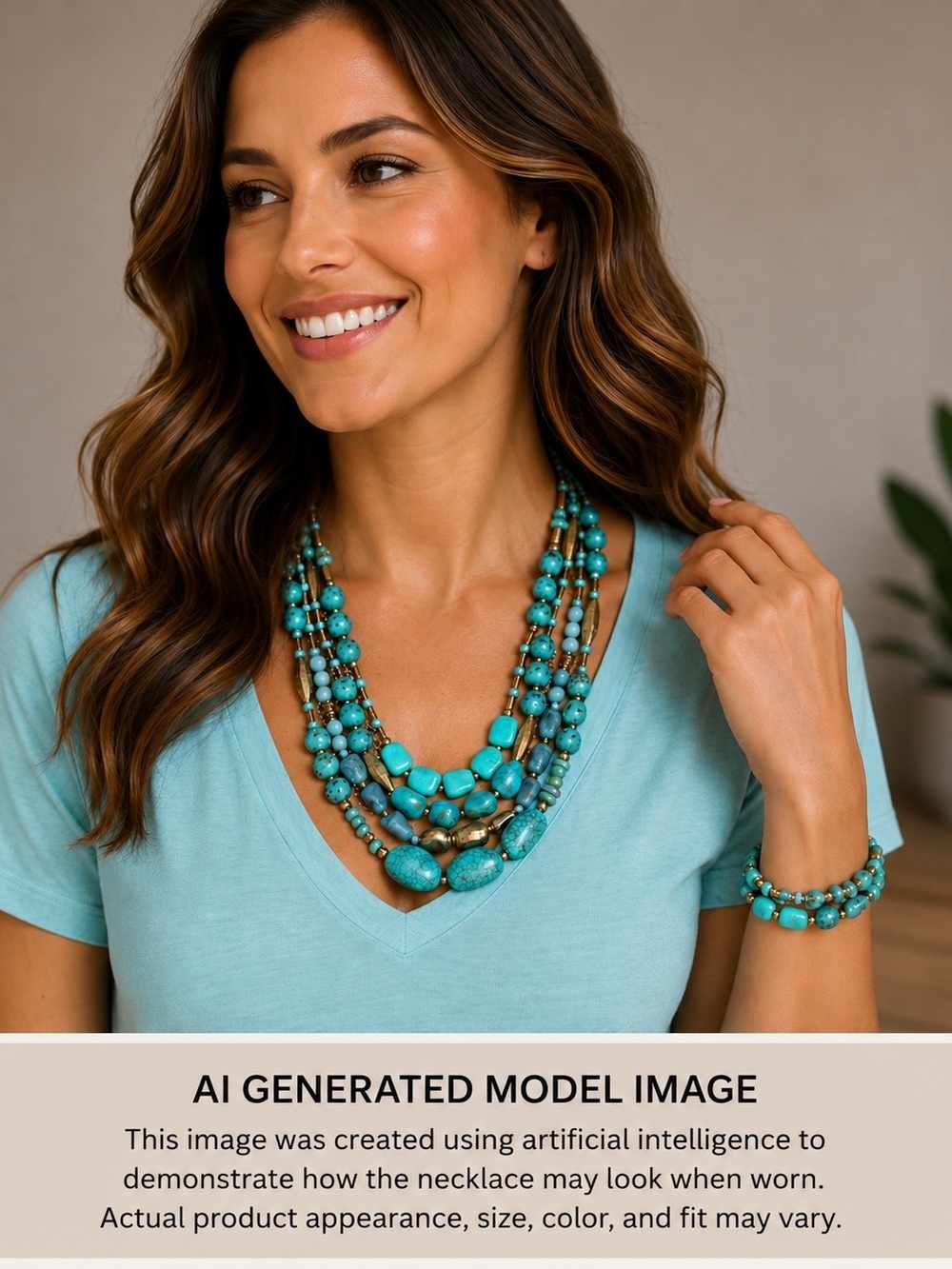 Unbranded 5-strand Statement Necklace & Bracelet Set 16-18" Turquoise Silver